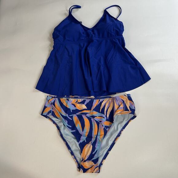 Cupshe Swimsuit Womens Large Flowy Tankini Top High Waisted Tropical Leaf Print - Picture 1 of 7